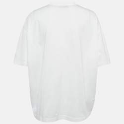 Prada White Logo Patched Detail Cotton Oversized Crew Neck T-Shirt S