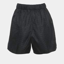 Pre Owned Prada Black Jacquard Nylon Triangle Logo Detail Shorts XS