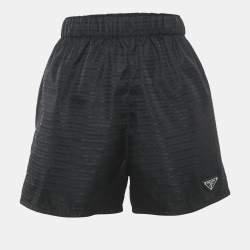 Pre Owned Prada Black Jacquard Nylon Triangle Logo Detail Shorts XS