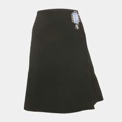 Prada Black Wool Embellished Wrap Skirt S