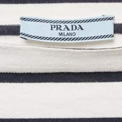 Prada White/Blue Stripe Cotton Knit Top L