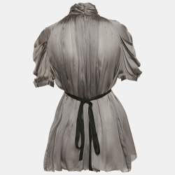 Prada Grey Silk Pleated Blouse S