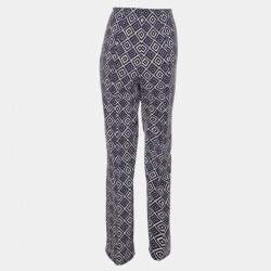 Prada Purple Diamond Print Silk And Wool Blend Pants M