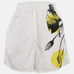 Prada White Printed Cotton Poplin Shorts L