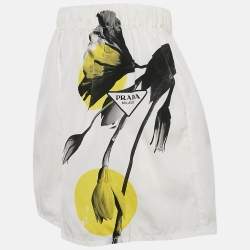Prada White Printed Cotton Poplin Shorts L