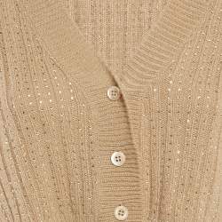 Prada Beige Rib Knit Rhinestones Cardigan M