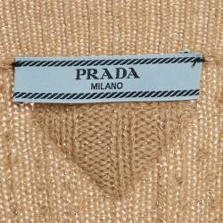 Prada Beige Rib Knit Rhinestones Cardigan M