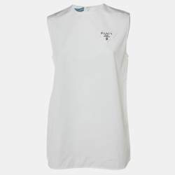 Pre Owned Prada White Cotton Triangle Logo Detail Sleeveless Top S