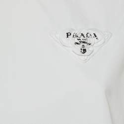 Pre Owned Prada White Cotton Triangle Logo Detail Sleeveless Top S