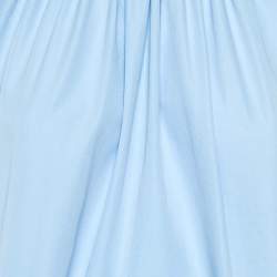 Pre Owned Prada Blue Cotton Smocked Neck Blouse M