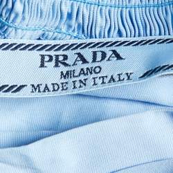 Pre Owned Prada Blue Cotton Smocked Neck Blouse M