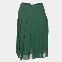 Prada Green Silk Pleated Mini Skirt S