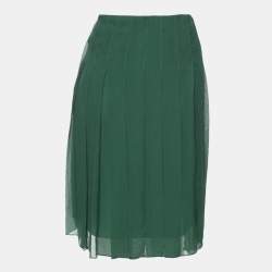 Pre Owned Prada Green Silk Pleated Mini Skirt S