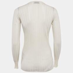 Prada Cream Cashmere Rib Knit Crewneck Sweatshirt S