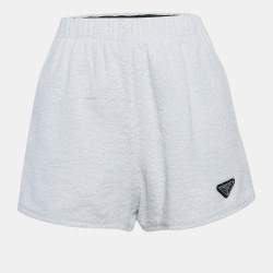Prada White Triangle Logo Plaque Terry Cotton Shorts XS