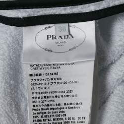 Prada White Terry Cotton Triangle Metal Logo Hooded Jacket S