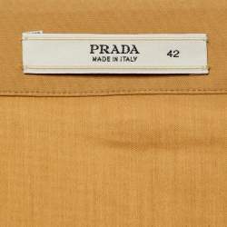 Pre Owned فستان برادا بني كاكي قطن مطاطي بتفاصيل مزخرفة مقاس متوسط - ميديم