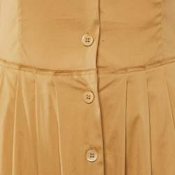 Pre Owned فستان برادا بني كاكي قطن مطاطي بتفاصيل مزخرفة مقاس متوسط - ميديم