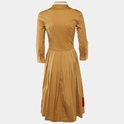 Pre Owned فستان برادا بني كاكي قطن مطاطي بتفاصيل مزخرفة مقاس متوسط - ميديم