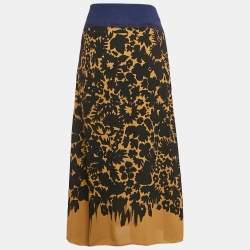 Pre Owned تنورة برادا قماش كريب مطبعة زهور صفراء بطول الركبة مقاس متوسط - ميديم