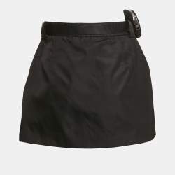 Prada Black Nylon Pouch Belted Mini Skirt M