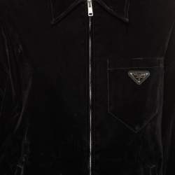 Pre Owned Prada Black Velvet Zip-Up Jacket M