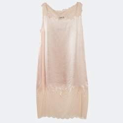 Prada Light Orange/Peach Crepe Lace Detail Sleeveless Midi Dress L