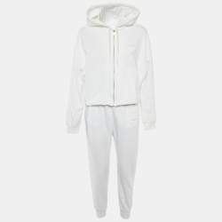 Prada White Cotton Knit Hooded Track Jacket & Pants Set XL