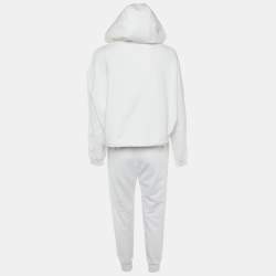 Prada White Cotton Knit Hooded Track Jacket & Pants Set XL