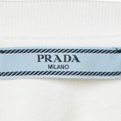 Pre Owned Prada White Cotton Triangle Logo Detail Long Sleeve T-Shirt S