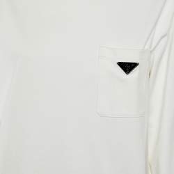 Pre Owned Prada White Cotton Triangle Logo Detail Long Sleeve T-Shirt S