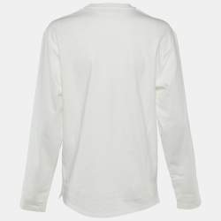 Pre Owned Prada White Cotton Triangle Logo Detail Long Sleeve T-Shirt S