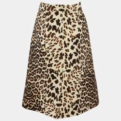 Prada Brown Leopard Print Wool A-Line Skirt S