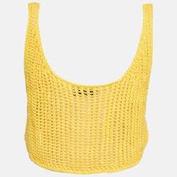 مملوكة مسبقًا Prada Yellow Logo Pattern Crochet Sheer Crop Top S