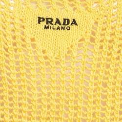 مملوكة مسبقًا Prada Yellow Logo Pattern Crochet Sheer Crop Top S