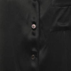 Prada Black Satin Feather-trimmed Long Sleeve Shirt M