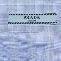 Prada Blue Prince Of Wales  Cotton Crop Shirt M