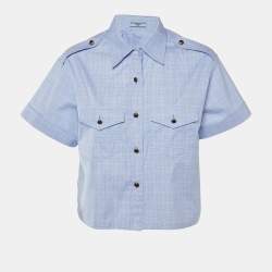 Prada Blue Prince Of Wales  Cotton Crop Shirt M