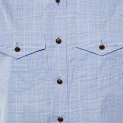 Prada Blue Prince Of Wales  Cotton Crop Shirt M