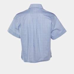 Prada Blue Prince Of Wales  Cotton Crop Shirt M
