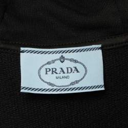 Prada Black Cotton Knit Zip-Up Crop Hooded Sweatshirt S