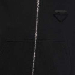 Prada Black Cotton Knit Zip-Up Crop Hooded Sweatshirt S