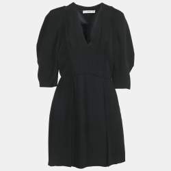 Prada Black Crepe V-Neck Mini Dress M