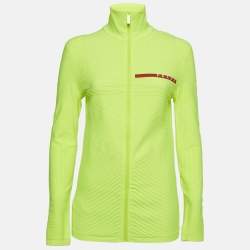 Prada Neon Green Textured Jersey Zip-Up Jacket S