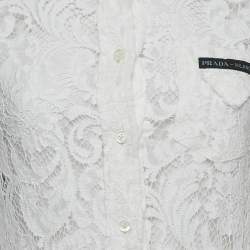 Prada White Lace Button Front Pleated Midi Dress S