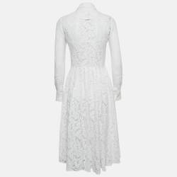 Prada White Lace Button Front Pleated Midi Dress S