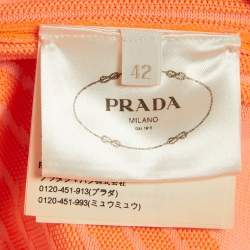 Prada Neon Orange Patterned Jersey High Neck Technical Top M