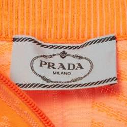 Prada Neon Orange Patterned Jersey High Neck Technical Top M