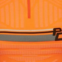 Prada Neon Orange Patterned Jersey High Neck Technical Top M