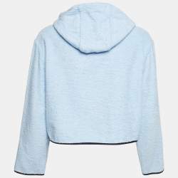 Prada Blue Terry Cotton Logo Plaque Hooded Jacket S